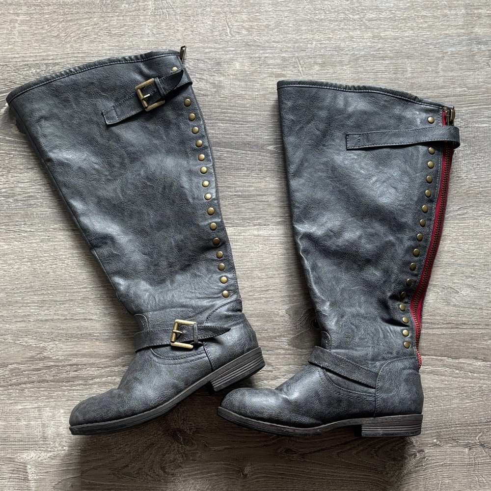 JG Studded charcoal over the calf boots